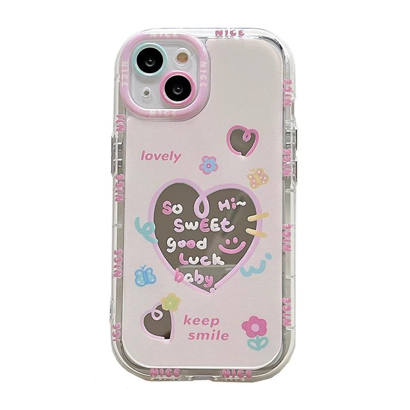TSP17 Cute Phone Cases for iPhone 15 Pro Max, 14, 13, 11, and 12 - Sweet Heart Mirror Cover - Touchy Style