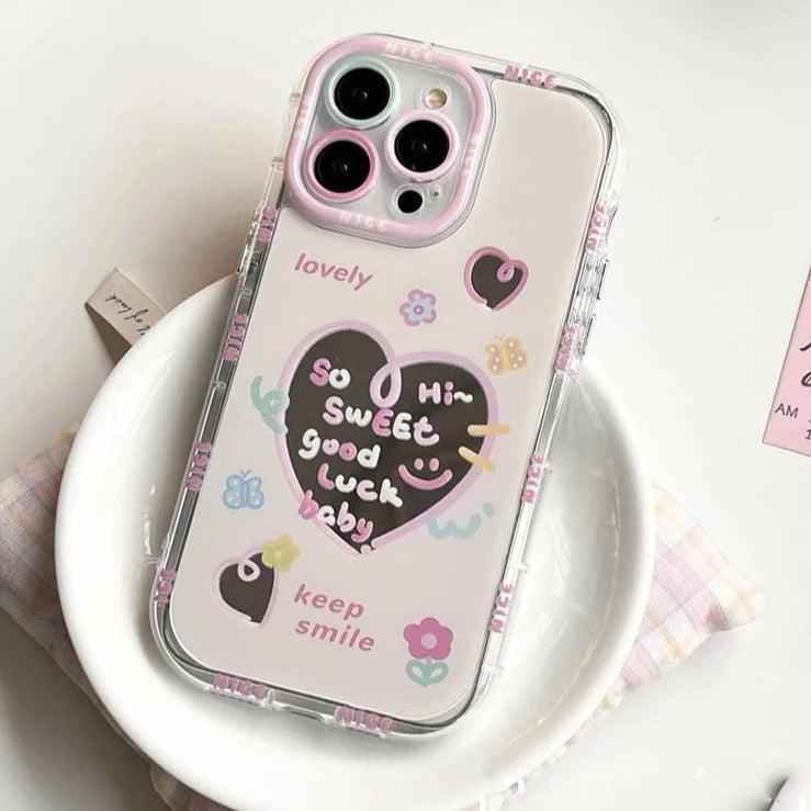 TSP17 Cute Phone Cases for iPhone 15 Pro Max, 14, 13, 11, and 12 - Sweet Heart Mirror Cover - Touchy Style