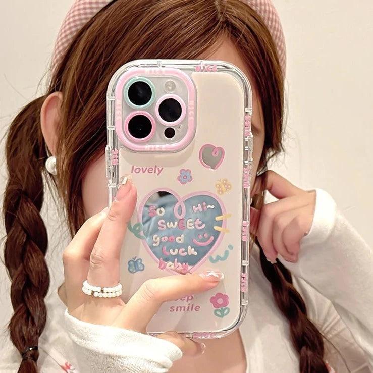 TSP17 Cute Phone Cases for iPhone 15 Pro Max, 14, 13, 11, and 12 - Sweet Heart Mirror Cover - Touchy Style