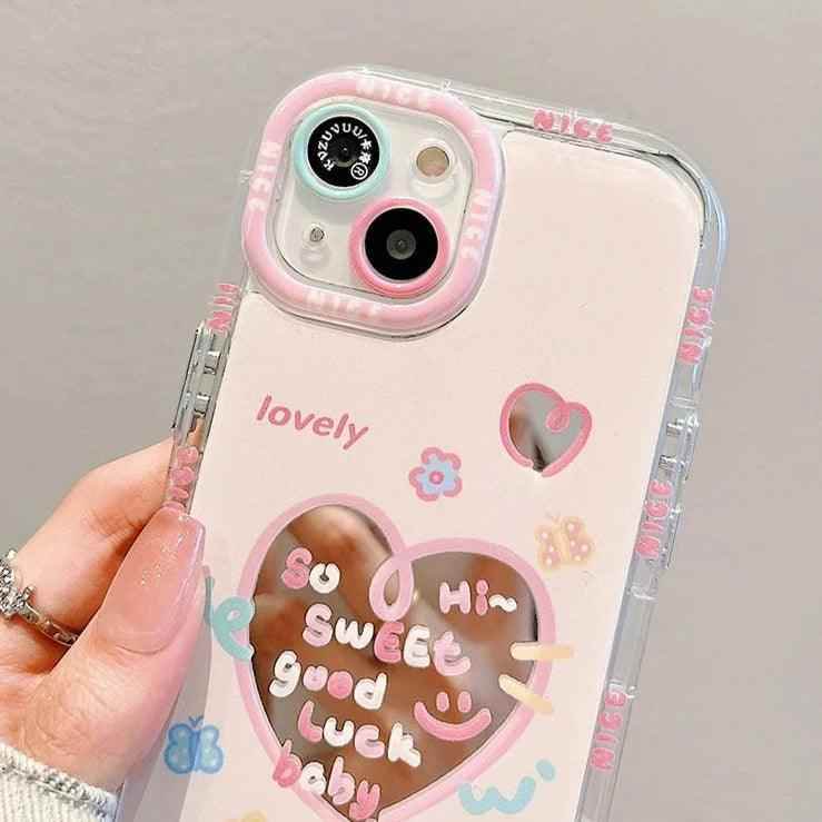 TSP17 Cute Phone Cases for iPhone 15 Pro Max, 14, 13, 11, and 12 - Sweet Heart Mirror Cover - Touchy Style