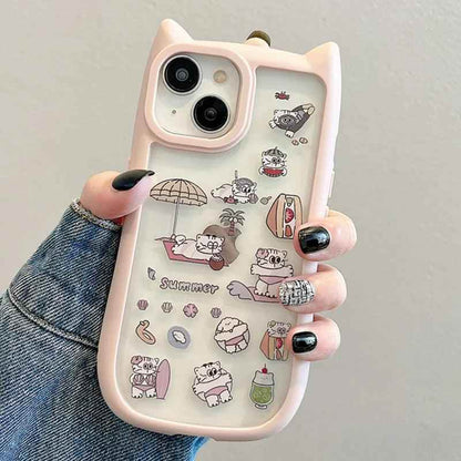 TSP175 Cute Phone Cases for iPhone 13, 14, 15, 12 Pro Max, and 11 - Funny Cat Ear Transparent Bumper Cover - Touchy Style