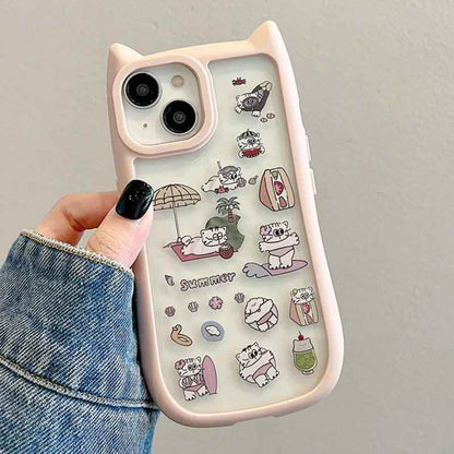 TSP175 Cute Phone Cases for iPhone 13, 14, 15, 12 Pro Max, and 11 - Funny Cat Ear Transparent Bumper Cover - Touchy Style
