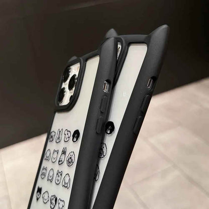 TSP180 Cute Phone Cases for iPhone 11, 12, 13, 14, and 15 Pro Max - Cat Ears and Funny Dogs Pattern - Transparent Cover - Touchy Style