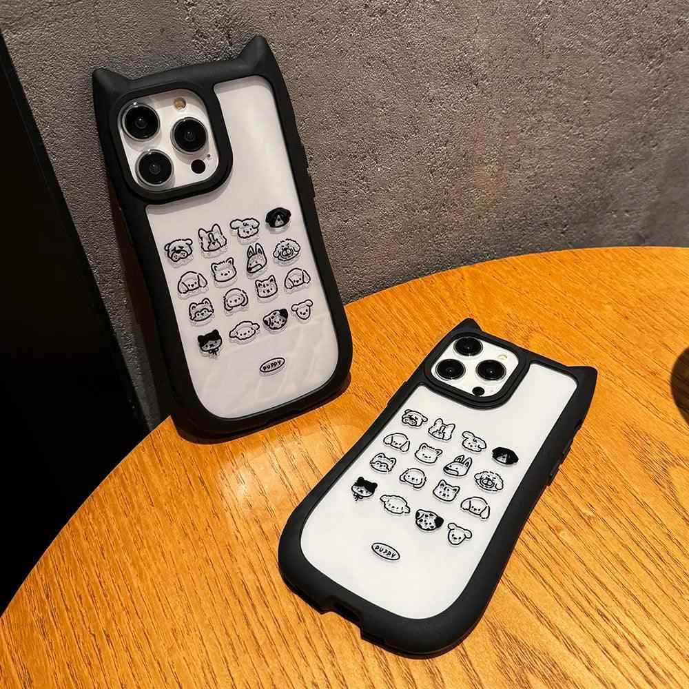 TSP180 Cute Phone Cases for iPhone 11, 12, 13, 14, and 15 Pro Max - Cat Ears and Funny Dogs Pattern - Transparent Cover - Touchy Style