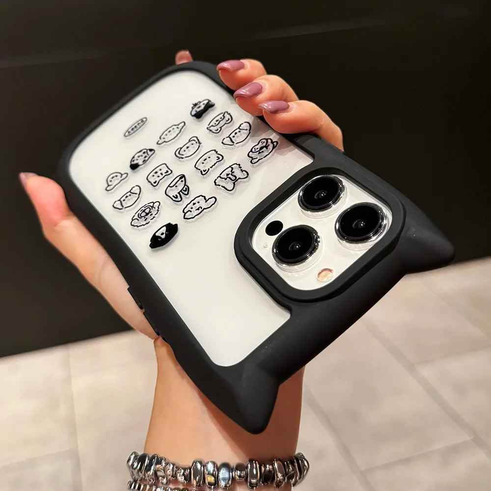 TSP180 Cute Phone Cases for iPhone 11, 12, 13, 14, and 15 Pro Max - Cat Ears and Funny Dogs Pattern - Transparent Cover - Touchy Style