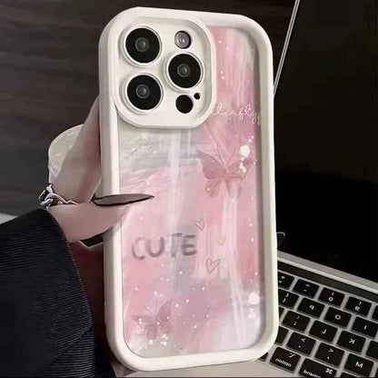 TSP188 Cute Phone Cases for iPhone models 15, 14, 11, 12, 13, Pro Max, Mini, X, XS, XR, 7, 8 Plus, and SE2 - Pink Gradient Butterfly Cover - Touchy Style
