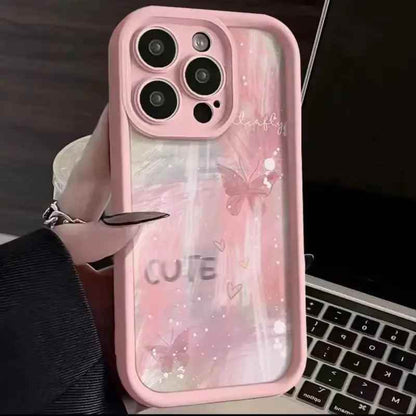 TSP188 Cute Phone Cases for iPhone models 15, 14, 11, 12, 13, Pro Max, Mini, X, XS, XR, 7, 8 Plus, and SE2 - Pink Gradient Butterfly Cover - Touchy Style