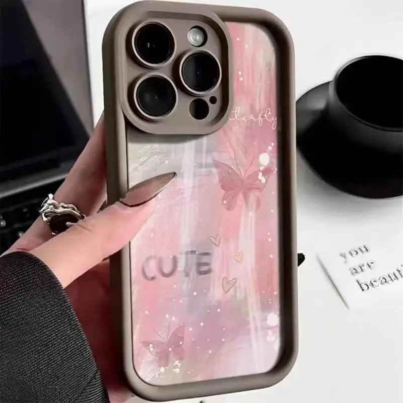 TSP188 Cute Phone Cases for iPhone models 15, 14, 11, 12, 13, Pro Max, Mini, X, XS, XR, 7, 8 Plus, and SE2 - Pink Gradient Butterfly Cover - Touchy Style