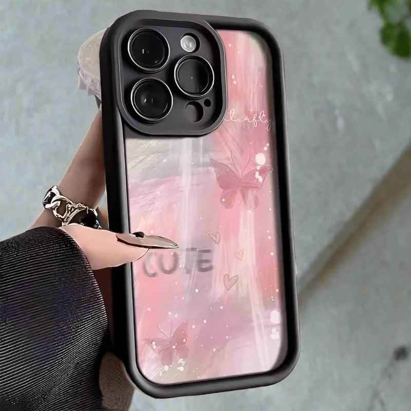 TSP188 Cute Phone Cases for iPhone models 15, 14, 11, 12, 13, Pro Max, Mini, X, XS, XR, 7, 8 Plus, and SE2 - Pink Gradient Butterfly Cover - Touchy Style
