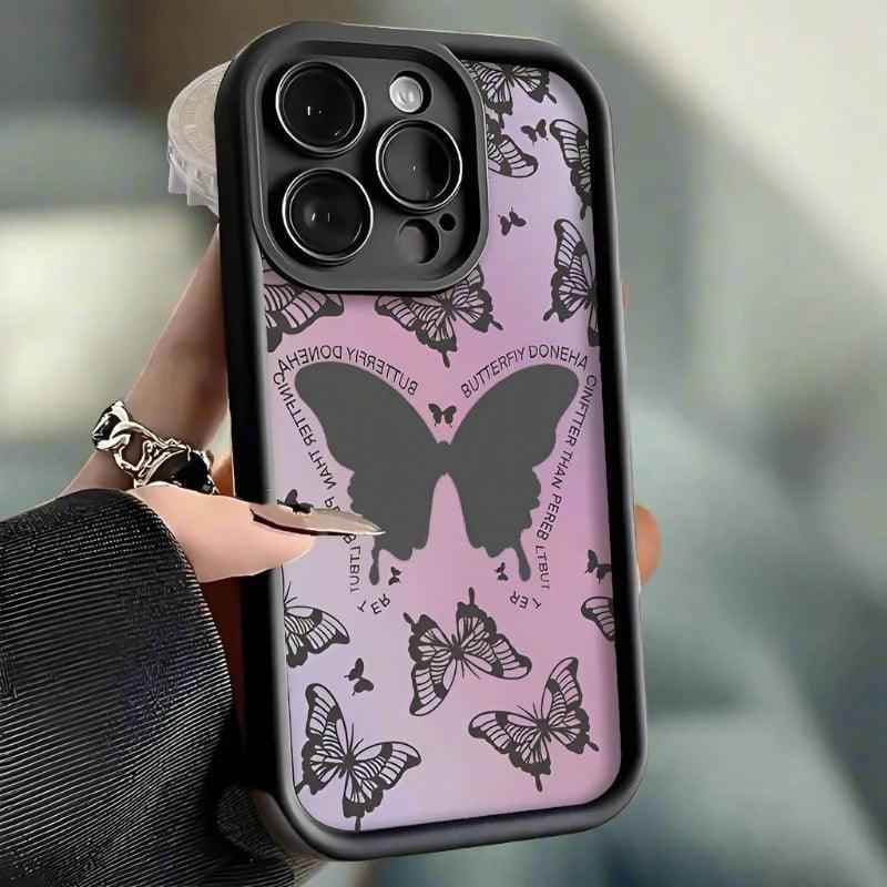 TSP189 Cute Phone Cases for iPhone 14, 13, 12, 11, 15 Pro Max, XS, XR, X, 8, 7 Plus, SE2, 14Pro, and 15Pro - Butterfly Pattern, Soft Cover - Touchy Style