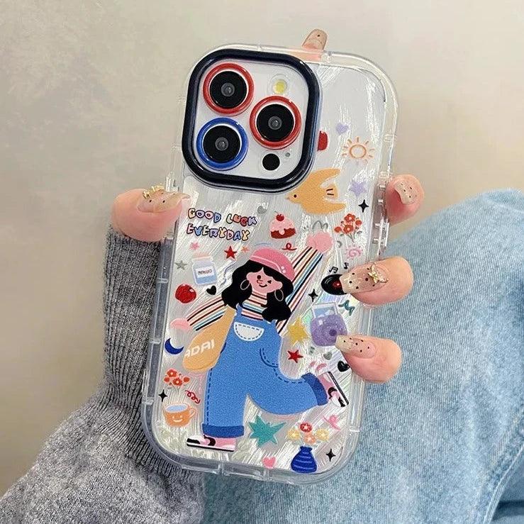 TSP19 Cute Phone Cases for iPhone 11, 12, 13, 14, and 15 Pro Max - Colorful Graffiti Cartoon Girl Pattern - Touchy Style
