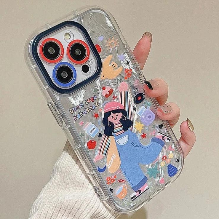 TSP19 Cute Phone Cases for iPhone 11, 12, 13, 14, and 15 Pro Max - Colorful Graffiti Cartoon Girl Pattern - Touchy Style