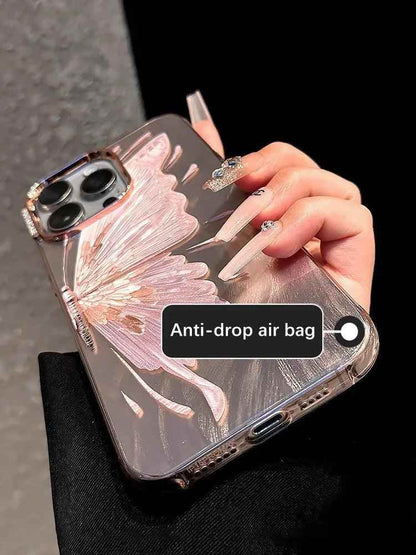 TSP195 Cute Phone Cases For iPhone 15, 14, 11, 12, 13 Pro Max, and 14 15 Plus - Laser 3D Golden Butterfly Pattern - Touchy Style