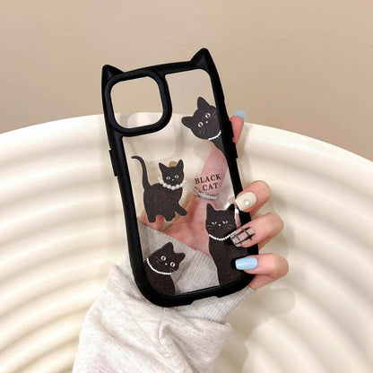 TSP196 Cute Phone Cases for iPhone 15, 14, 13, 12, and Pro Max 11 - Transparent Black Cat Ears Pattern - Touchy Style