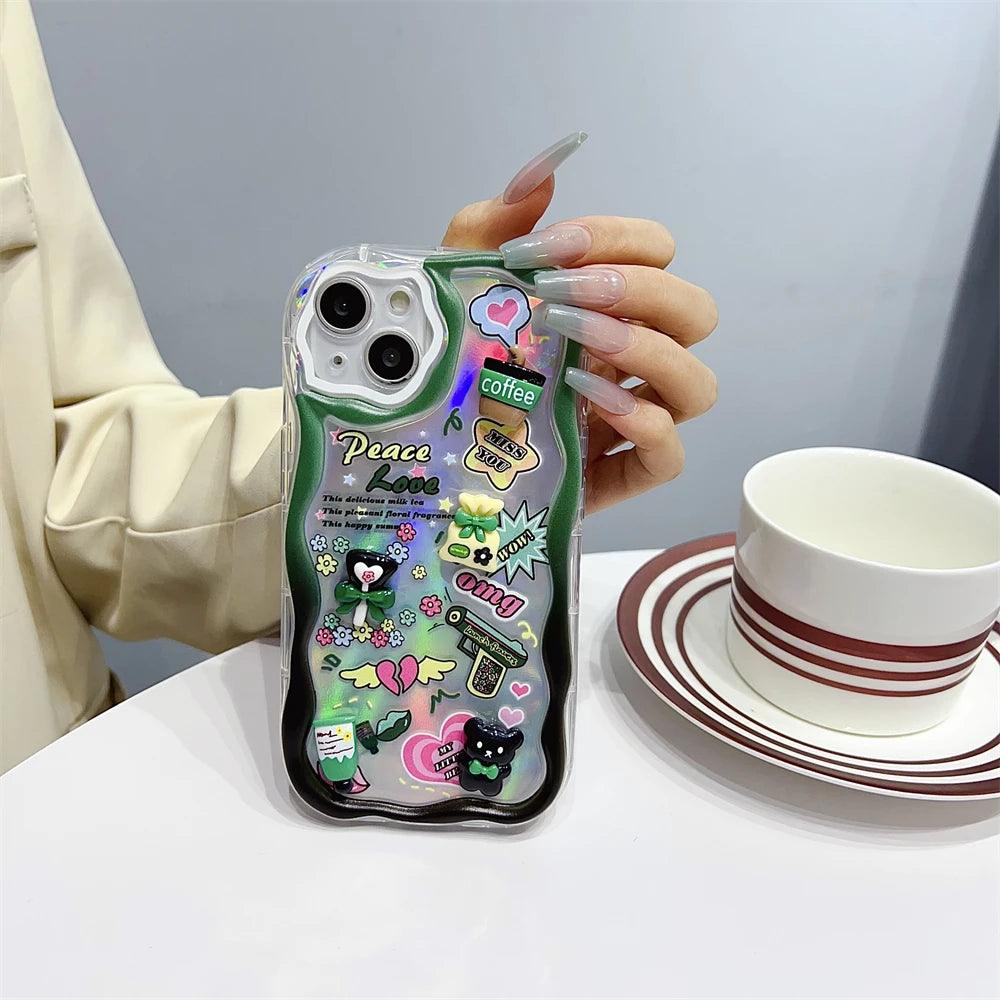 TSP2 Cute Phone Case for iPhone models 15, 14, 13, 12, 11, Pro Max, 14, and 15 Plus - Laser 3D Cartoon Pattern - Touchy Style
