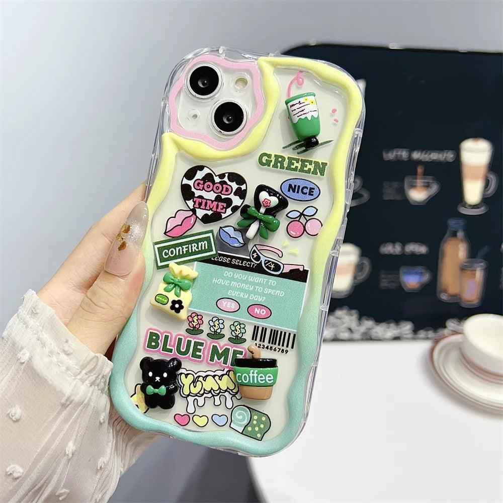 TSP2 Cute Phone Case for iPhone models 15, 14, 13, 12, 11, Pro Max, 14, and 15 Plus - Laser 3D Cartoon Pattern - Touchy Style