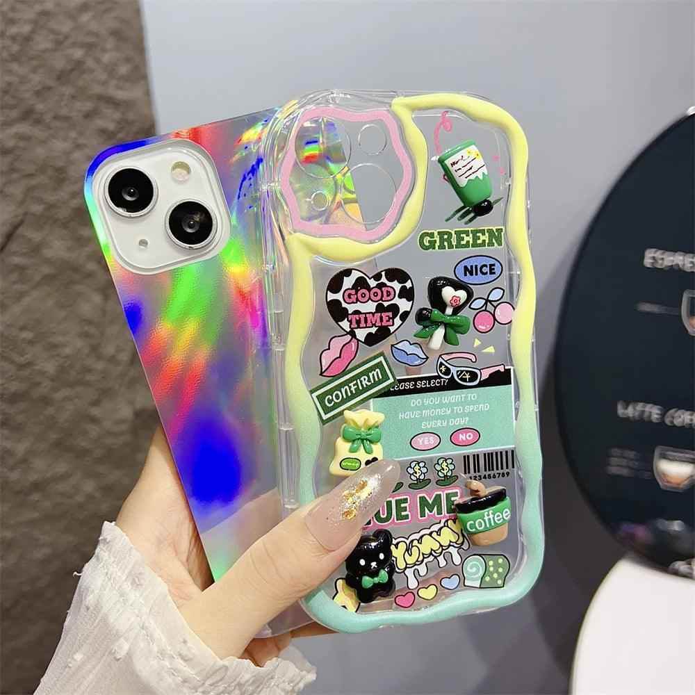 TSP2 Cute Phone Case for iPhone models 15, 14, 13, 12, 11, Pro Max, 14, and 15 Plus - Laser 3D Cartoon Pattern - Touchy Style