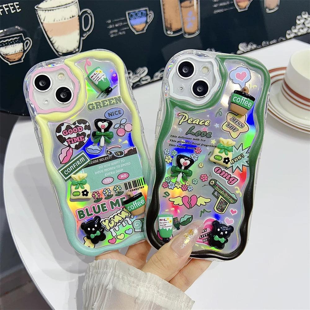 TSP2 Cute Phone Case for iPhone models 15, 14, 13, 12, 11, Pro Max, 14, and 15 Plus - Laser 3D Cartoon Pattern - Touchy Style