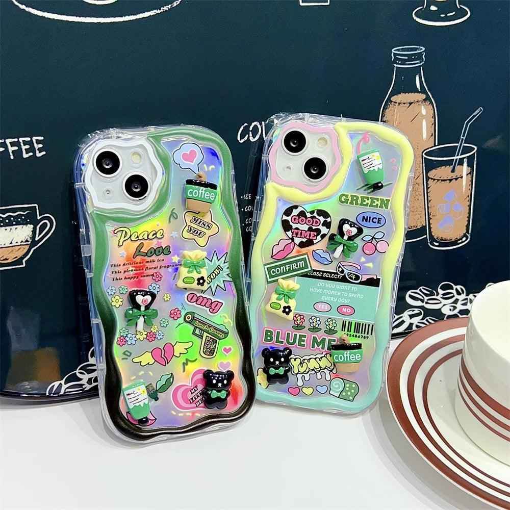 TSP2 Cute Phone Case for iPhone models 15, 14, 13, 12, 11, Pro Max, 14, and 15 Plus - Laser 3D Cartoon Pattern - Touchy Style