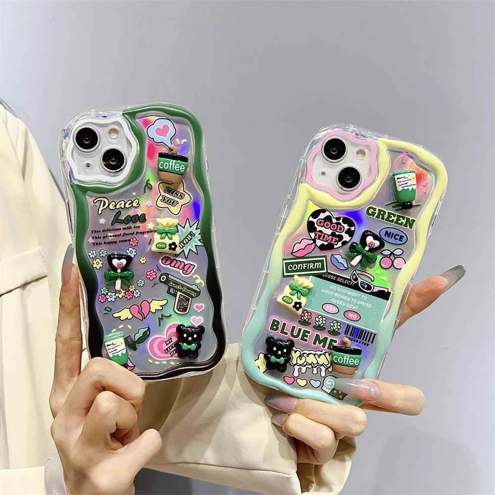 TSP2 Cute Phone Case for iPhone models 15, 14, 13, 12, 11, Pro Max, 14, and 15 Plus - Laser 3D Cartoon Pattern - Touchy Style