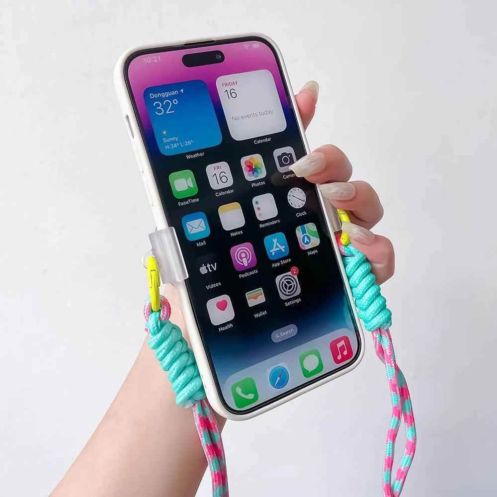 TSP201 Cute Phone Cases For iPhone 15, 14, 13, 12, 11 Pro Max, X, XR, XS Max, 8, 7 Plus, and SE - Flower Back Cover With Lanyard Crossbody - Touchy Style