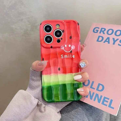 TSP21 Cute Phone Cases for iPhone 11, 12, 13, 14, and 15 Pro Max - Watermelon Smile Pattern - Wavy Cover - Touchy Style