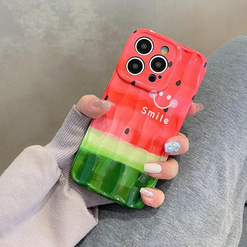 TSP21 Cute Phone Cases for iPhone 11, 12, 13, 14, and 15 Pro Max - Watermelon Smile Pattern - Wavy Cover - Touchy Style