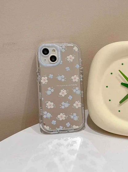 TSP22 Cute Phone Cases for iPhone 15 Pro Max, 14, 13, 11, and 12 - Blue Flowers Mirror Hard Cover - Touchy Style