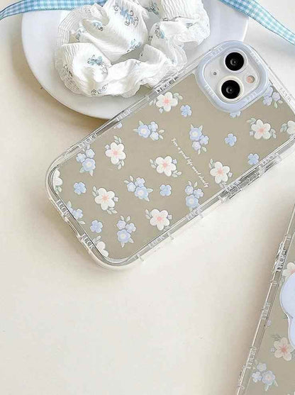 TSP22 Cute Phone Cases for iPhone 15 Pro Max, 14, 13, 11, and 12 - Blue Flowers Mirror Hard Cover - Touchy Style