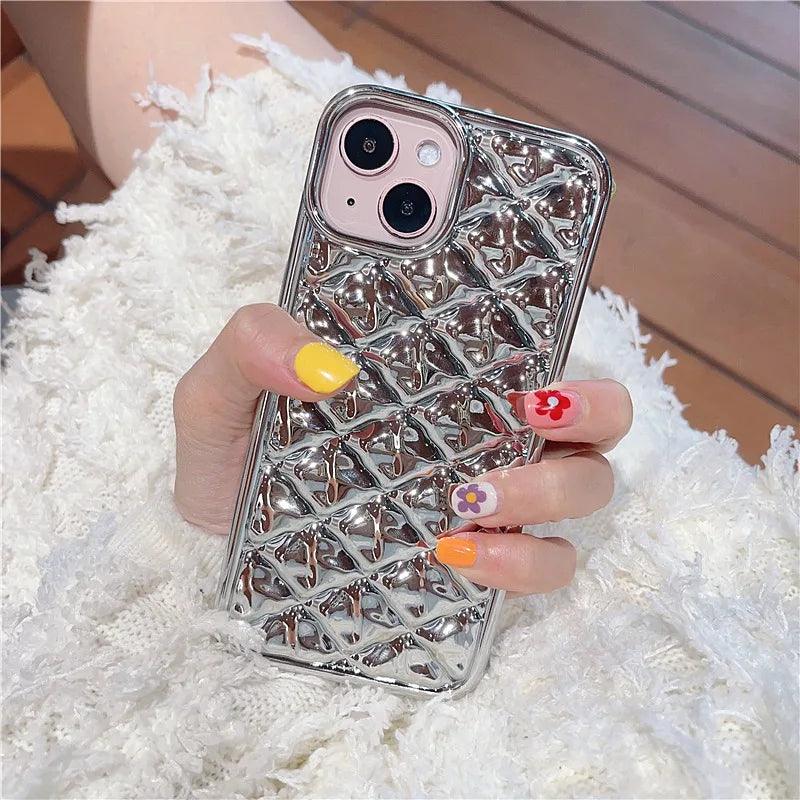 TSP23 Cute Phone Cases for iPhone 15 Pro Max, 14, 13, 11, and 12 Plus - Electroplate Black Fold Diamond Shape - Touchy Style