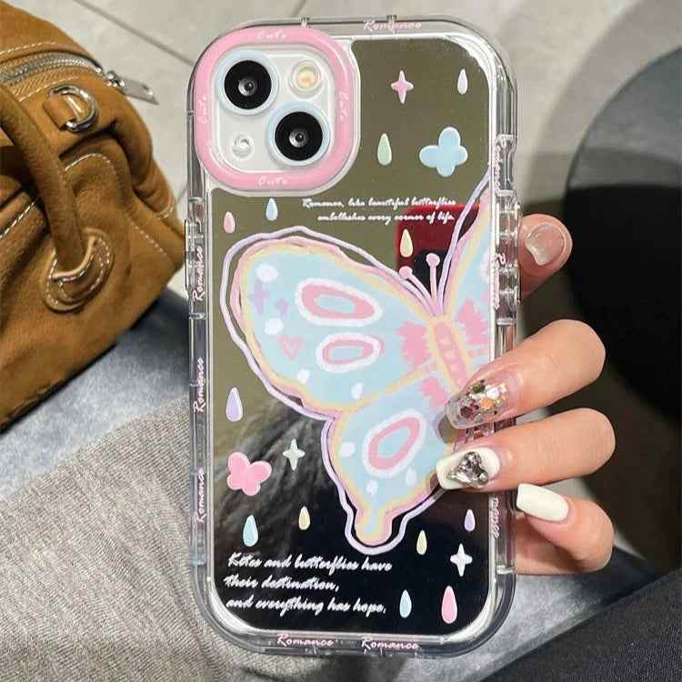 TSP25 Cute Phone Cases for iPhone 15, 14, 13, 12, and 11 Pro Max - Colorful Butterfly Makeup Mirror Back Cover - Touchy Style