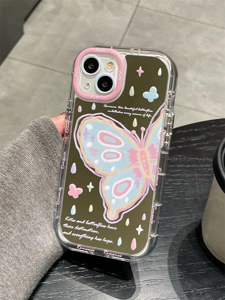 TSP25 Cute Phone Cases for iPhone 15, 14, 13, 12, and 11 Pro Max - Colorful Butterfly Makeup Mirror Back Cover - Touchy Style
