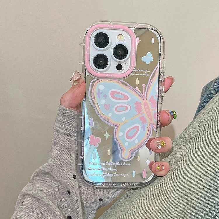 TSP25 Cute Phone Cases for iPhone 15, 14, 13, 12, and 11 Pro Max - Colorful Butterfly Makeup Mirror Back Cover - Touchy Style