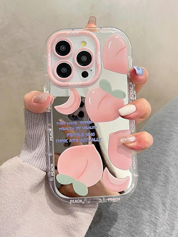TSP26 Cute Phone Cases for iPhone 11, 12, 13, 14, and 15 Pro Max - Lovely Honey Peach Makeup Mirror Hard Back Cover - Touchy Style
