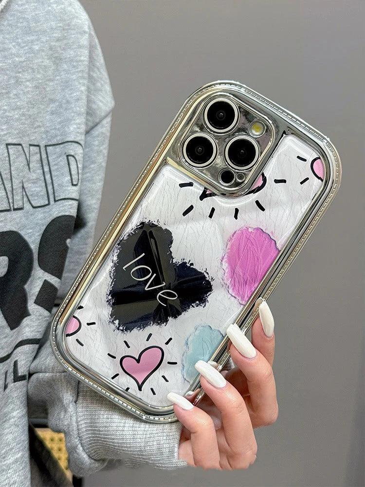 TSP27 Cute Phone Cases for iPhone 11, 12, 13, 14, and 15 Pro Max - Oil Painting Graffiti Heart Back Cover - Touchy Style