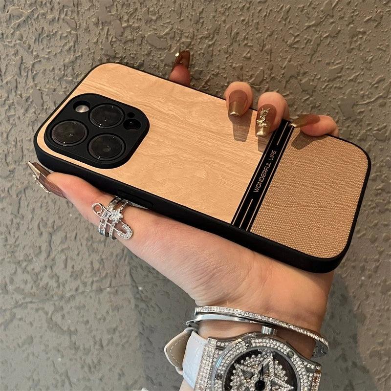 TSP29 Cute Phone Cases for iPhone models 11, 12, 13, 14, 15, Pro Max, X, Xs Max, and XR - Luxury Cortex Wood Grain Cover - Touchy Style
