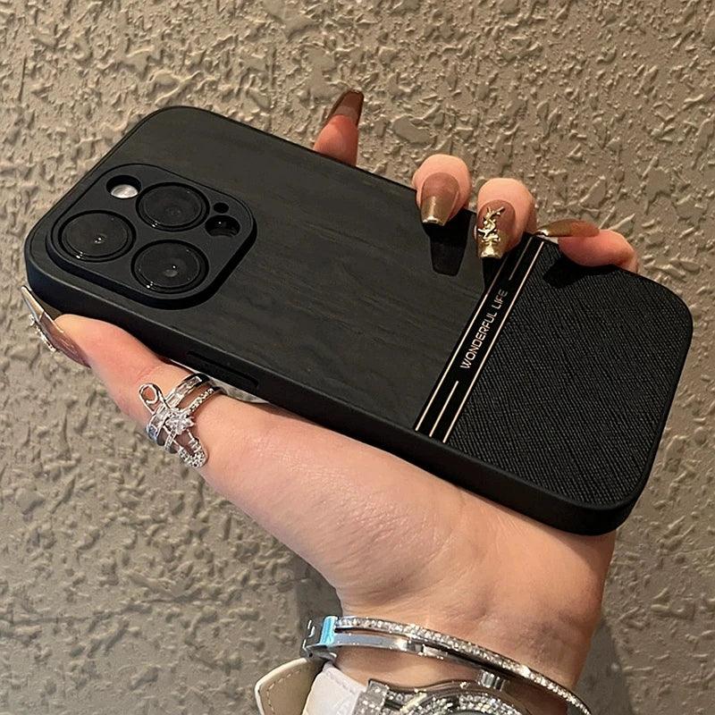 TSP29 Cute Phone Cases for iPhone models 11, 12, 13, 14, 15, Pro Max, X, Xs Max, and XR - Luxury Cortex Wood Grain Cover - Touchy Style
