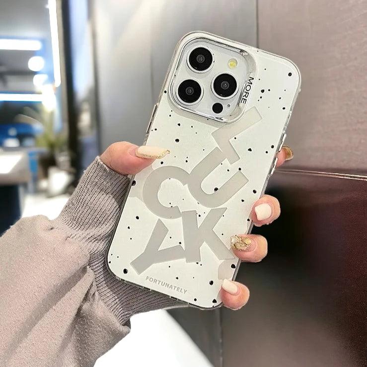TSP39 Cute Phone Cases for iPhone 11, 12, 13, 14, and 15 Pro Max - White Lucky letter - Plating Back Cover - Touchy Style