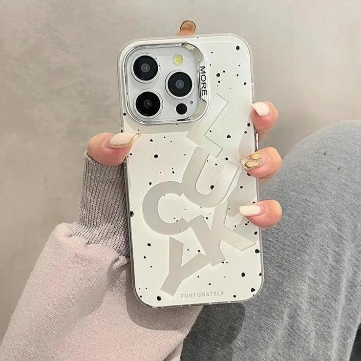TSP39 Cute Phone Cases for iPhone 11, 12, 13, 14, and 15 Pro Max - White Lucky letter - Plating Back Cover - Touchy Style