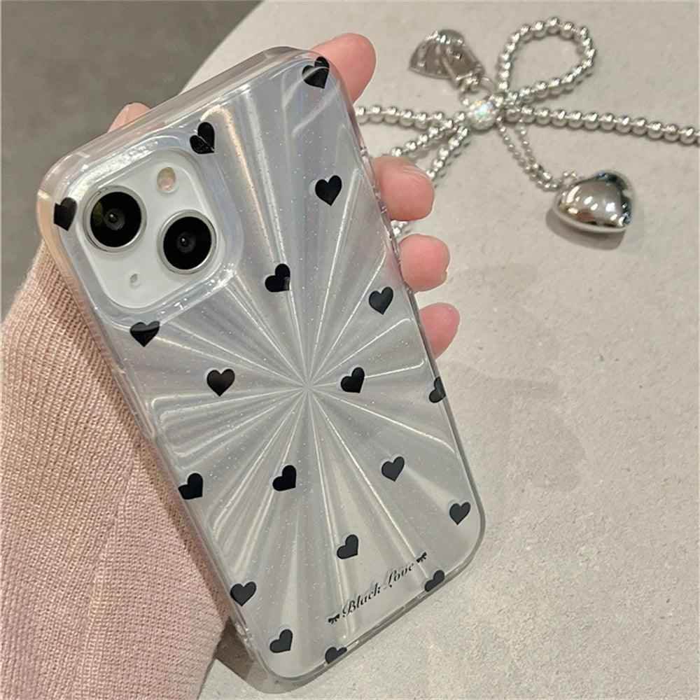 TSP4 Cute Phone Case For iPhone 15, 14, 13, 12 Pro Max, 11 - Laser Heart and Polka Dot Pattern and Bowknot Pendant - Touchy Style