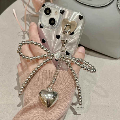 TSP4 Cute Phone Case For iPhone 15, 14, 13, 12 Pro Max, 11 - Laser Heart and Polka Dot Pattern and Bowknot Pendant - Touchy Style