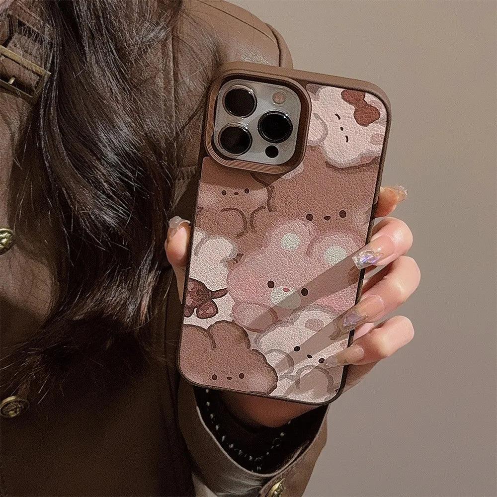 TSP42 Cute Phone Cases For iPhone 15, 14, 11, 12, and 13 Pro Max Plus - Cartoon Bear Design - Leather Cover - Touchy Style