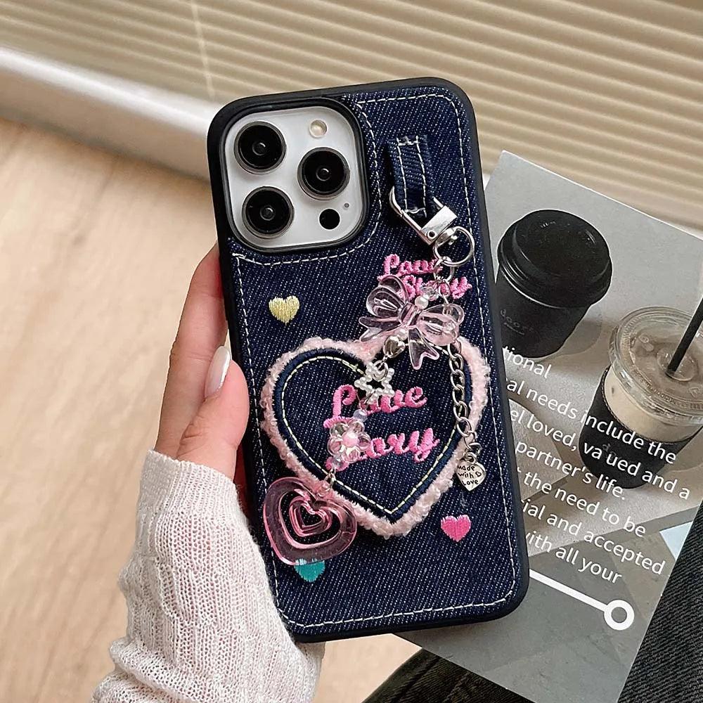 TSP47 Cute Phone Cases For iPhone 11, 12, 13, 14 Pro Max, and 15 - Heart Jeans Denim Cover - Touchy Style