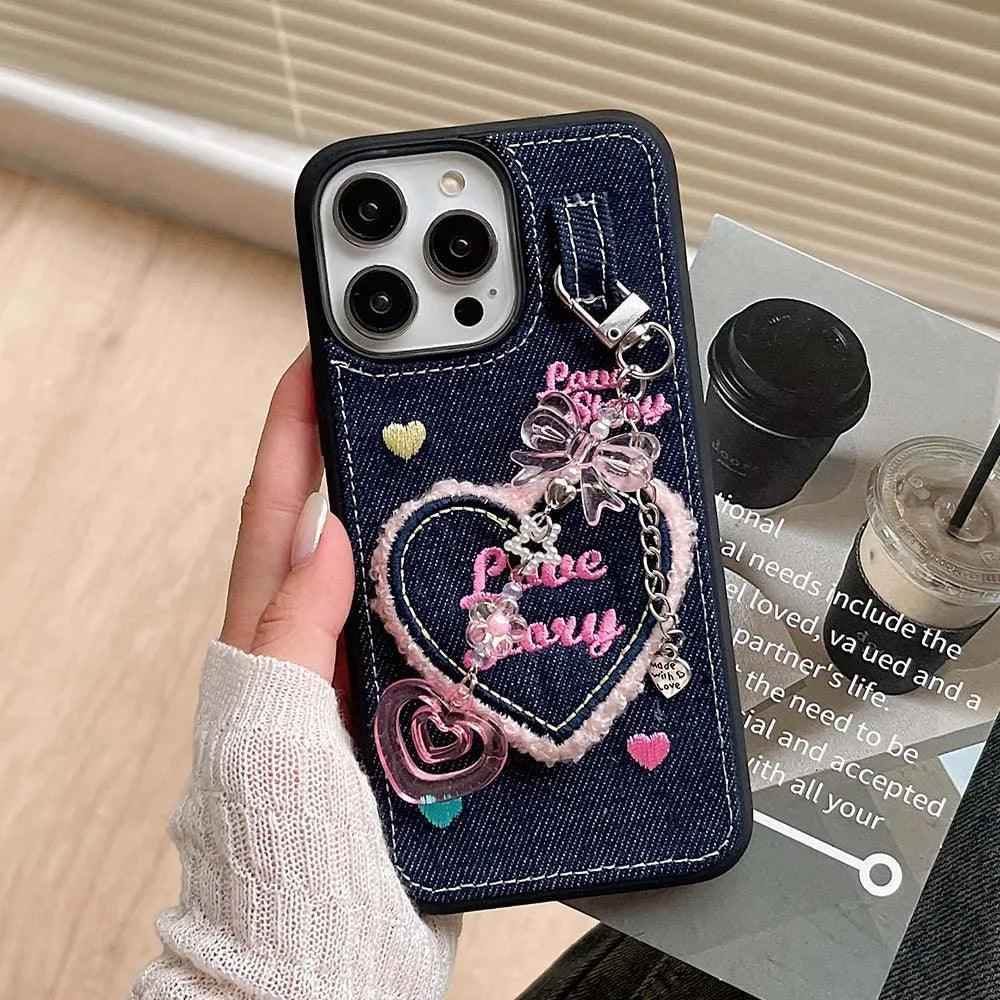 TSP47 Cute Phone Cases For iPhone 11, 12, 13, 14 Pro Max, and 15 - Heart Jeans Denim Cover - Touchy Style