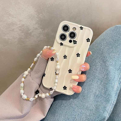 TSP49 Cute Phone Cases For iPhone 13, 11, 12, 14, and 15 Pro Max - Black Flowers 3D Wavy Pattern - Touchy Style