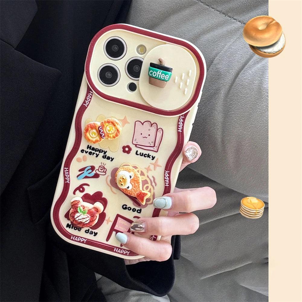 TSP5 Cute Phone Case for iPhone 15, 14, 13, 12, 11 Pro Max, 14, and 15 Plus - 3D Coffee Cartoon Pattern - Touchy Style