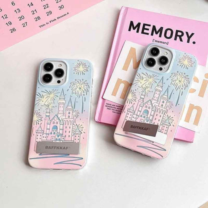 TSP58 Cute Phone Cases For iPhone 15 Pro Max, 14, 13, and 12 Pro Max - Fireworks Castle Design - With Holder Stand - Touchy Style