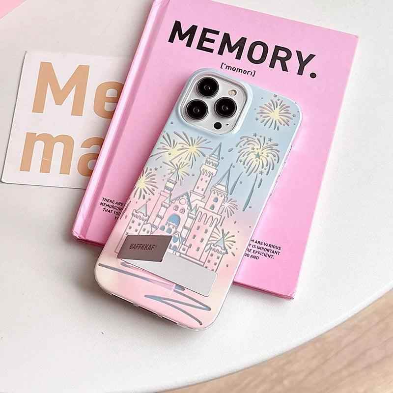 TSP58 Cute Phone Cases For iPhone 15 Pro Max, 14, 13, and 12 Pro Max - Fireworks Castle Design - With Holder Stand - Touchy Style