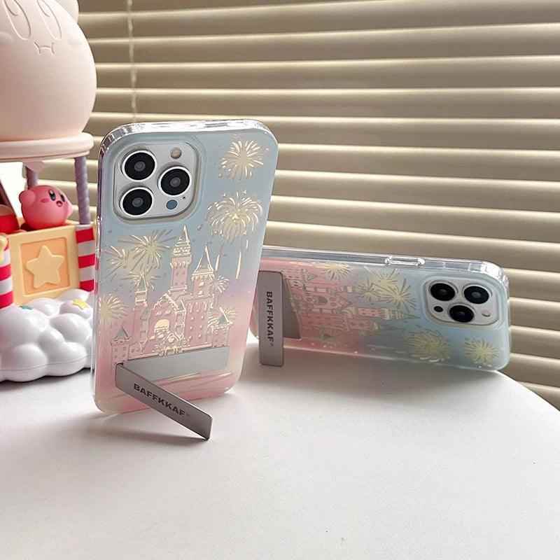 TSP58 Cute Phone Cases For iPhone 15 Pro Max, 14, 13, and 12 Pro Max - Fireworks Castle Design - With Holder Stand - Touchy Style