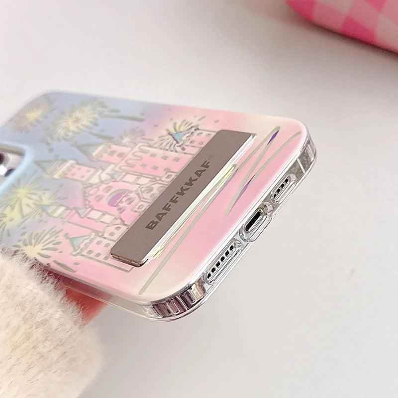 TSP58 Cute Phone Cases For iPhone 15 Pro Max, 14, 13, and 12 Pro Max - Fireworks Castle Design - With Holder Stand - Touchy Style